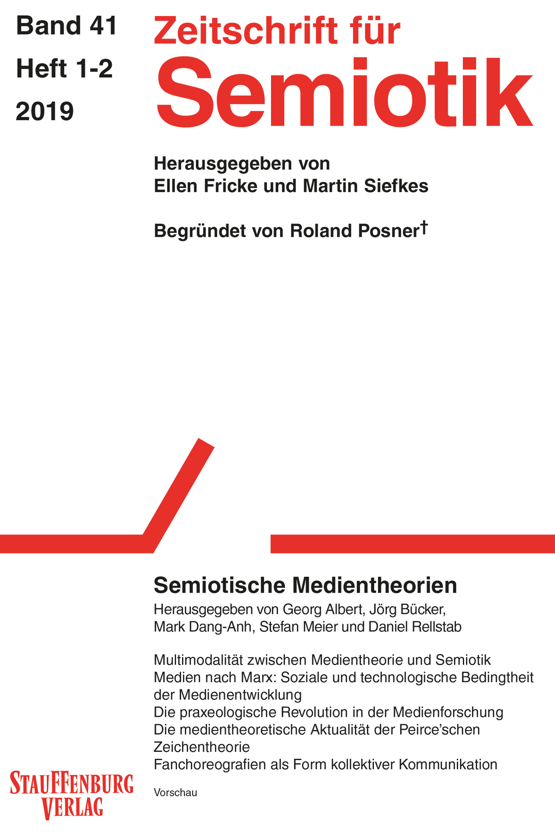 This is the cover of Zeitschrift für Semiotik 41, 1-2 from the year 2019. The titel of the issue is "Semiotische Medientheorien".