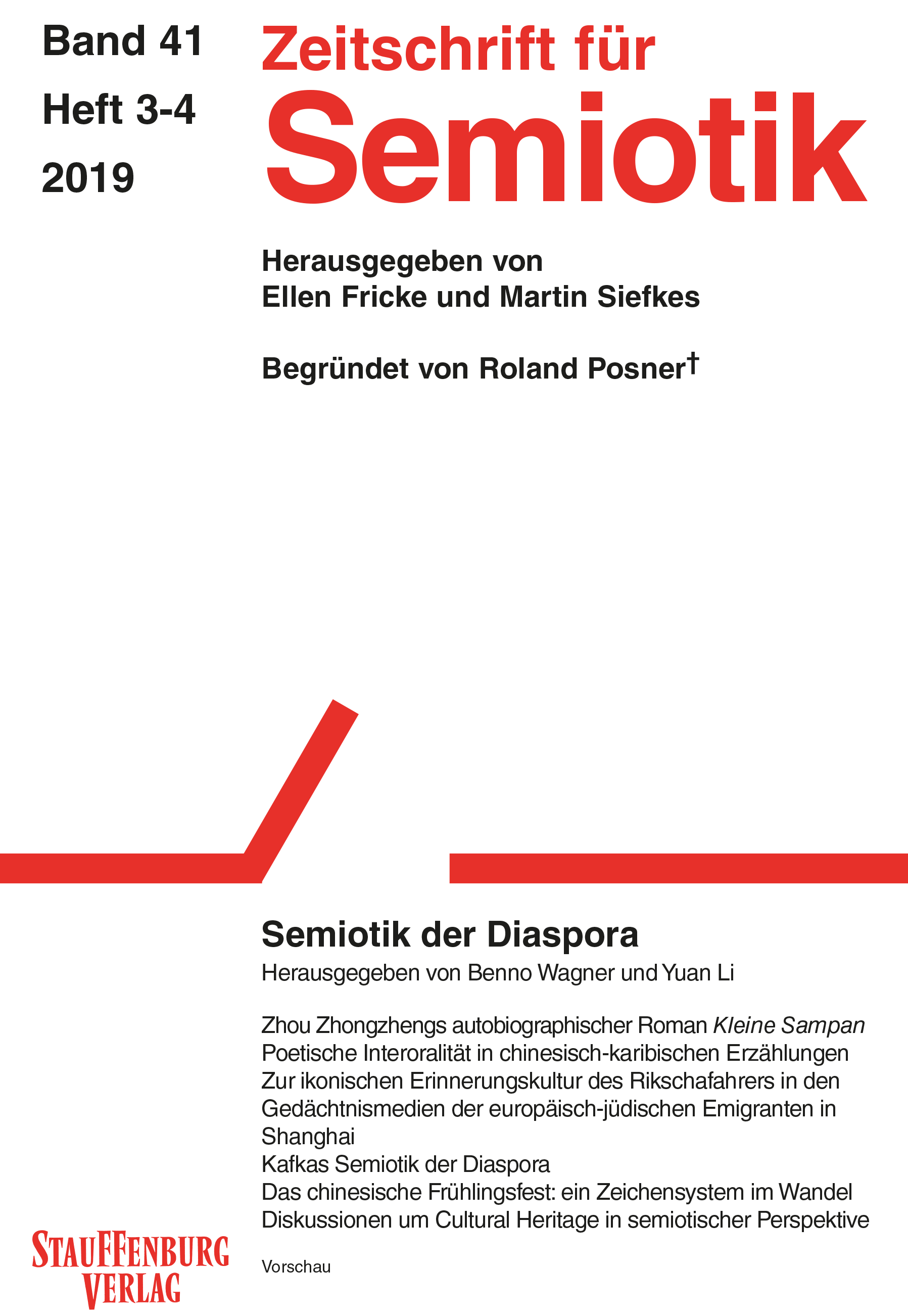 This is the cover of Zeitschrift für Semiotik 41, 3-4 from the year 2019. The titel of the issue is "Semiotik der Diaspora".