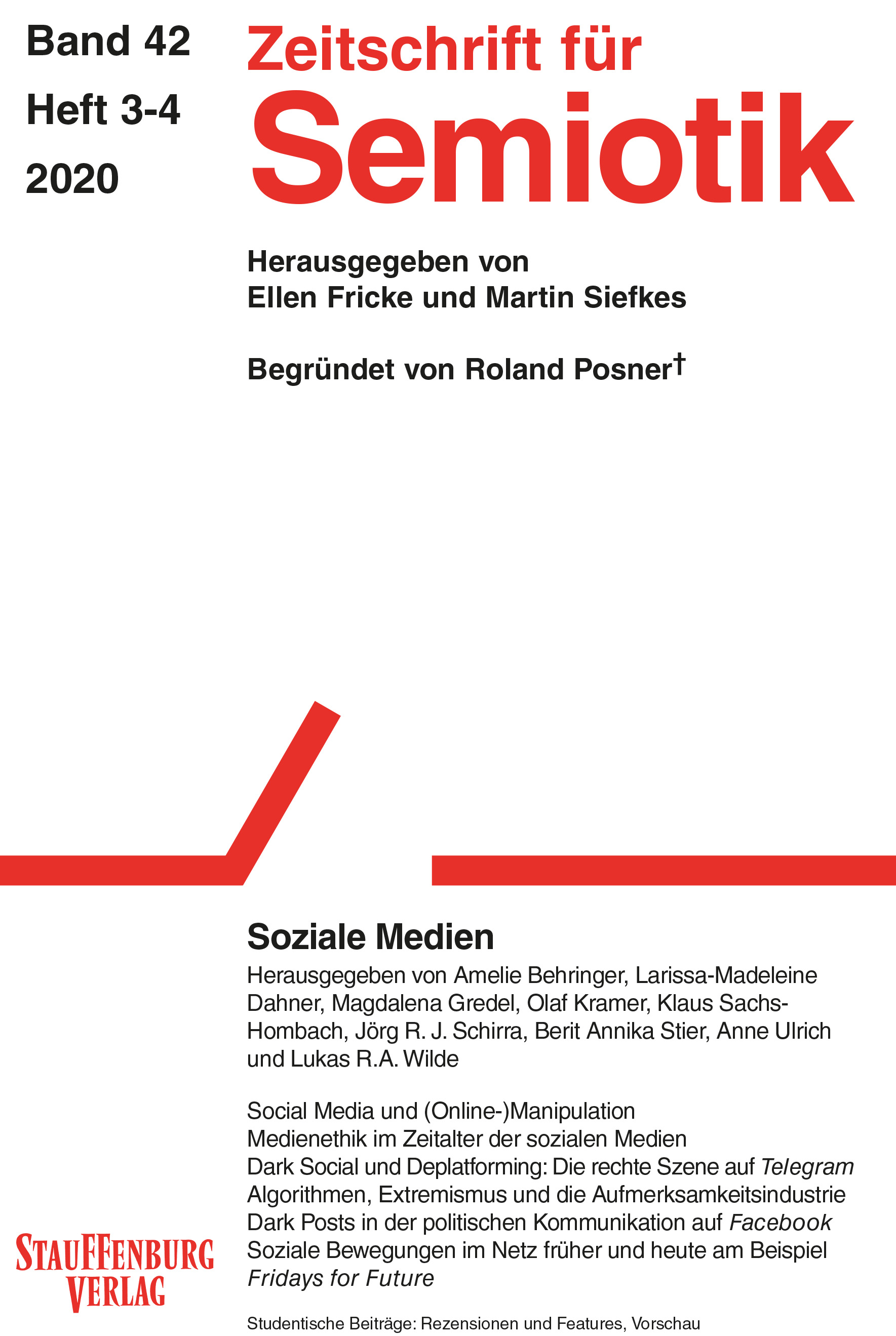 This is the cover of Zeitschrift für Semiotik 42, 3-4 from the year 2020. The titel of the issue is "Soziale Medien".