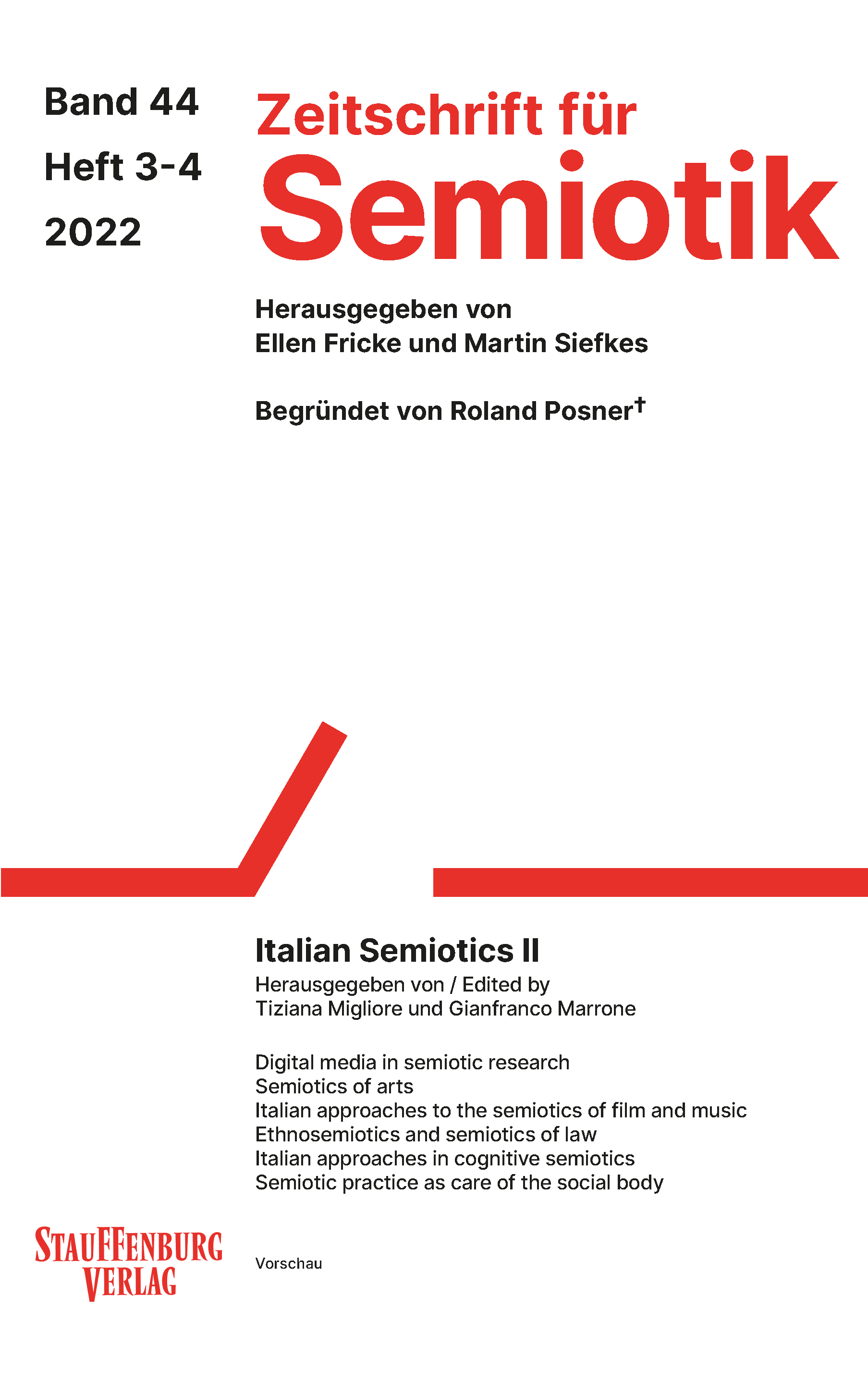 This is the cover of Zeitschrift für Semiotik 44, 3-4 from the year 2022. The titel of the issue is "Italian Semiotics II".